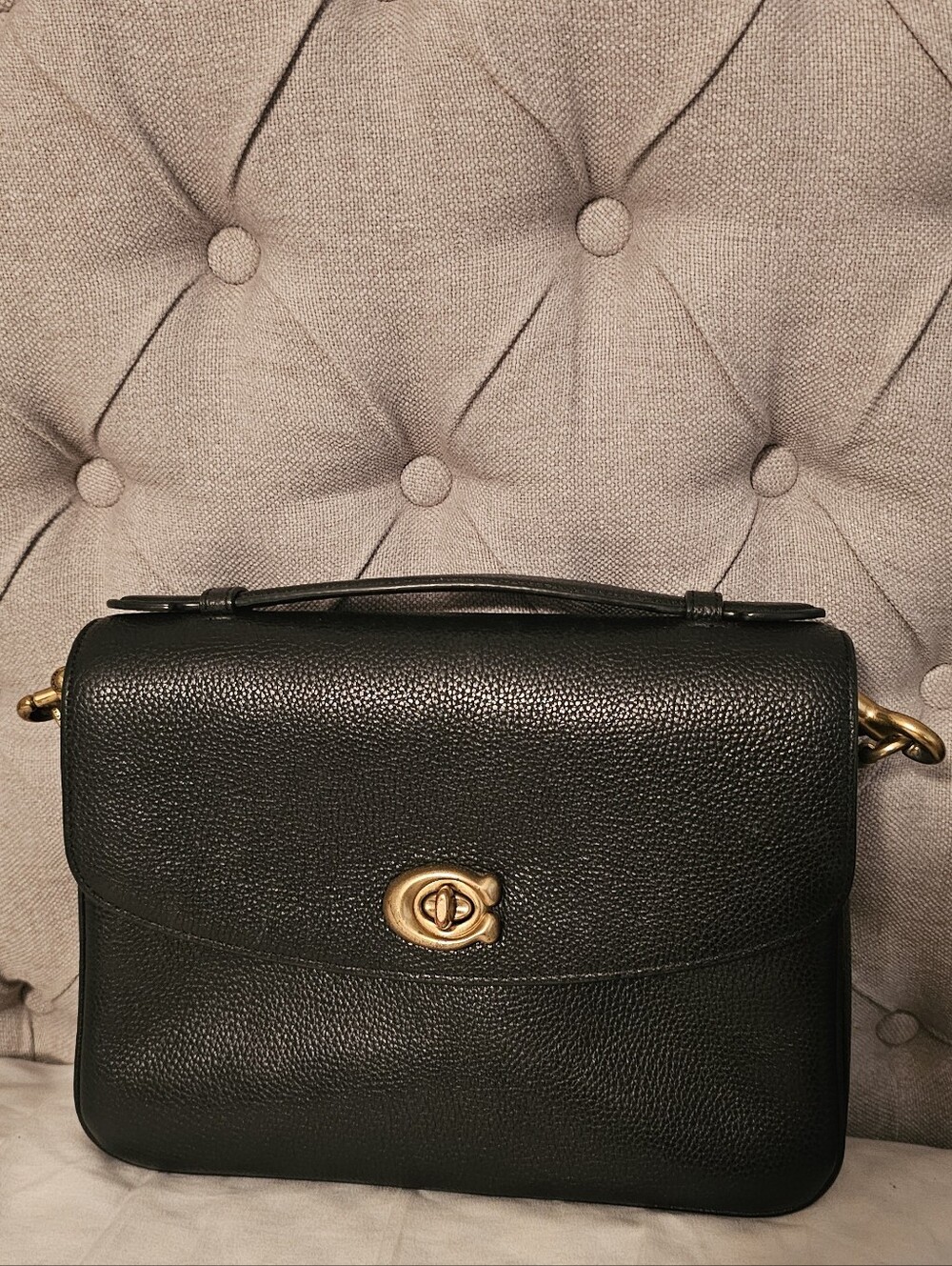 Coach Cassie (Regular Size) In Black Pebbled Leather